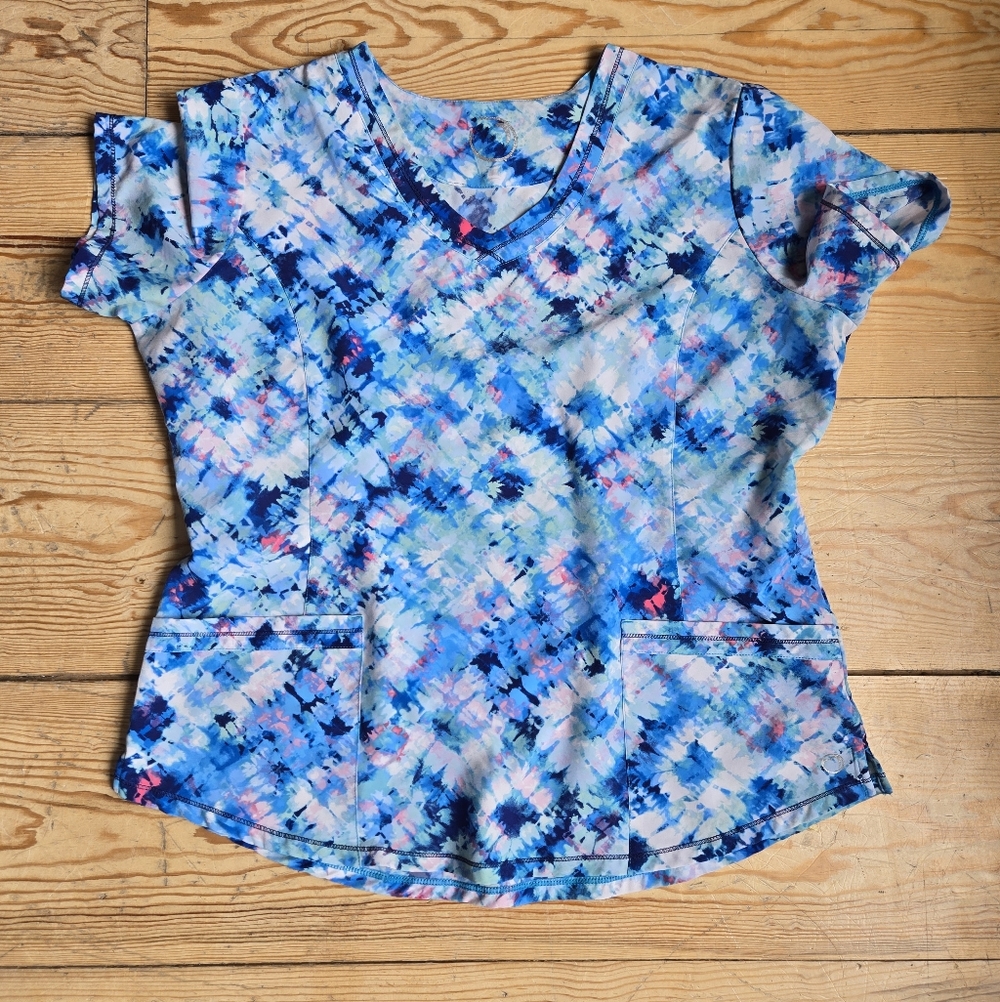 Health Pro Blue Abstract Print Scrub Top Size L